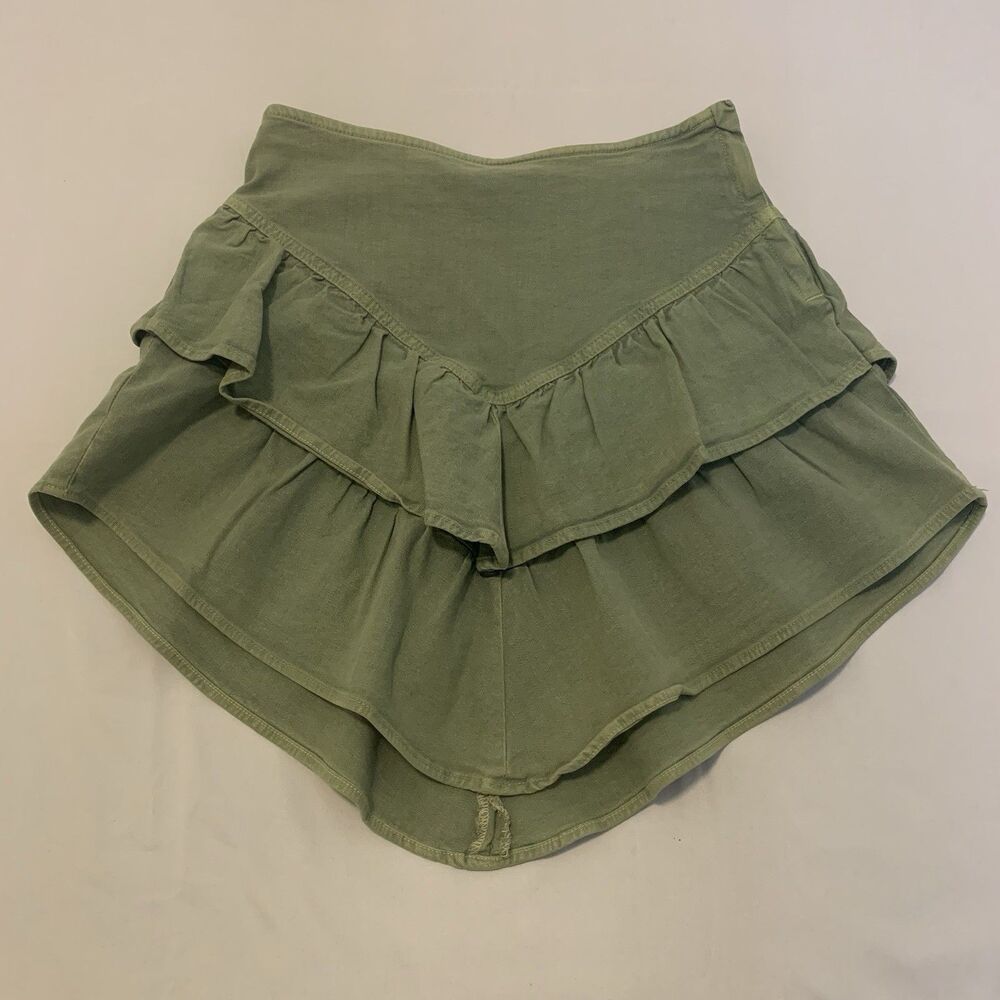 Mother The Ruffle Mini Skirt Green Loden Frost Cotton Blend - Women's 27 - Picture 2 of 12